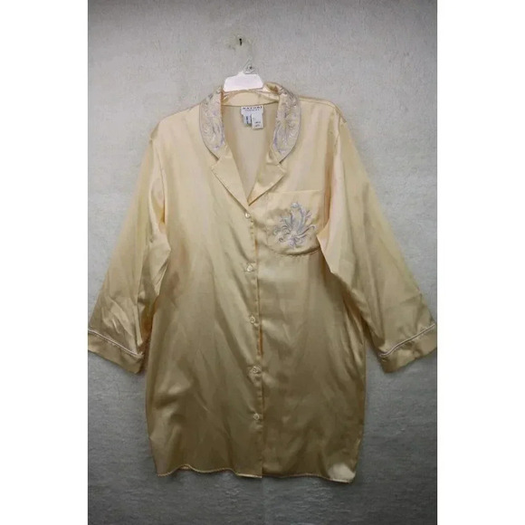 Natori Classics Saks Fifth Ave. Women's Gold Button Up Night Shirt-Large - Picture 1 of 10